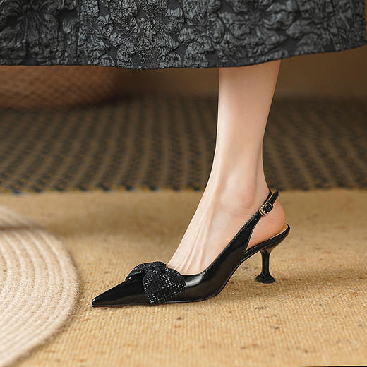 夏季新款，流行钻复古里外全皮尖头后空高跟凉鞋YD-F351 商品图11