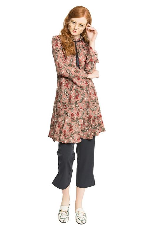 NOIR 粉饼色印花雪纺裙 1403 商品图0