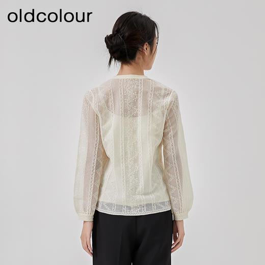 oldcolour2023春季新款米色法式时尚别致蕾丝系带衬衫女O12052253 商品图4