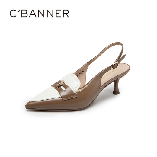 【高叶同款】千百度女鞋夏季半凉真皮凉鞋细跟高跟鞋单鞋 A23205335 商品图2