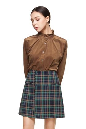 SUMMER & SAGE 茶色木耳边立领衬衣 8590