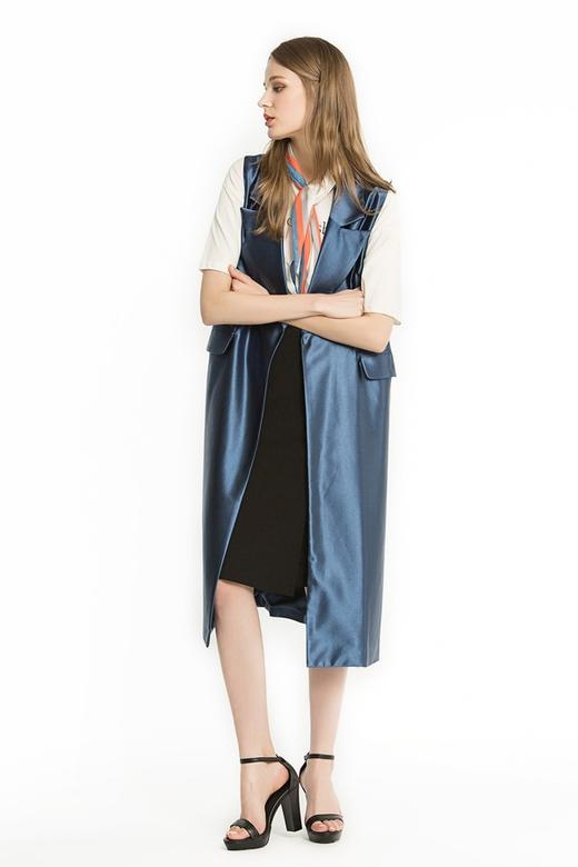 NOIR 金属感电光蓝开衩长马甲 1761 商品图0