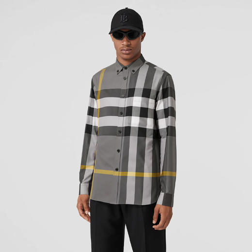 BURBERRY 巴宝莉 男士格纹弹力棉府绸长袖衬衫 格子 8065202 A6114 商品图1