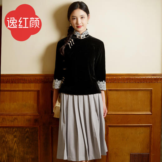 逸红颜明月优选#徽曼  满含文艺的复古百褶裙  素雅清新、知书达理 商品图0