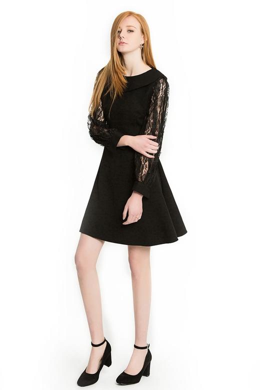 SUMMER & SAGE 黑色拼袖连衣裙 1428 商品图1