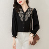 甜美女人味，木耳花边v领仿真丝刺绣小衫KQL-3068 商品缩略图1