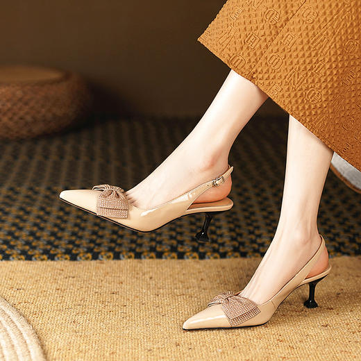 夏季新款，流行钻复古里外全皮尖头后空高跟凉鞋YD-F351 商品图6