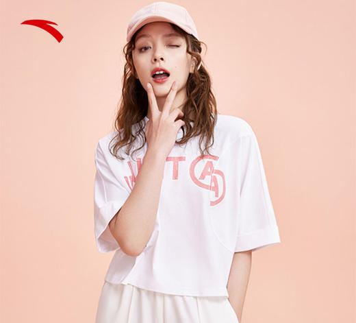 【2XL断码】安踏短袖t恤女夏季新款白色简约针织上衣宽松透气162328149【库存有限 无货将做退款】 商品图0