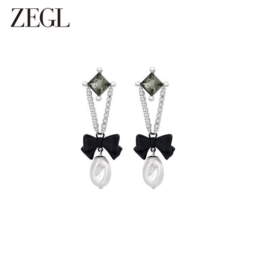 ZEGL设计师黑公主系列蝴蝶结人造珍珠耳环女复古耳钉925银针耳饰 商品图0