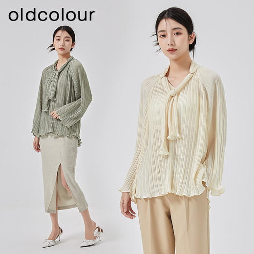 oldcolour2023春季新款法式小众高级褶皱飘带长袖衬衫女O12013226 商品图1