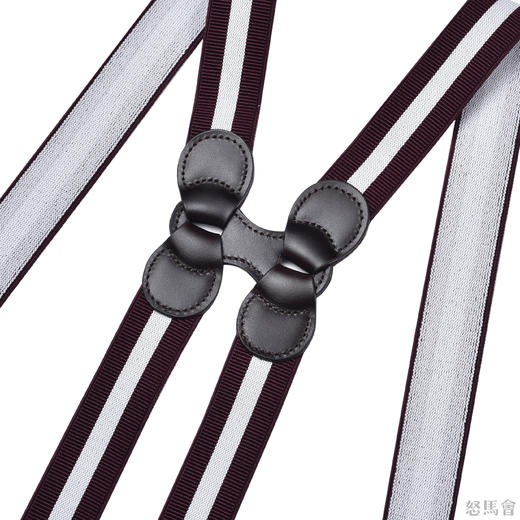 意大利牛皮尼龙橡丝X型红白拼色手工背带 商品图1