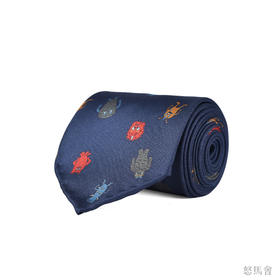 藏蓝色小怪兽蚕丝手工领带