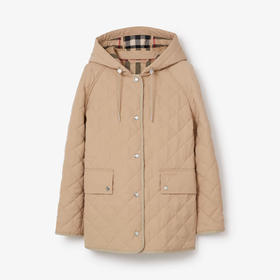 BURBERRY 巴宝莉 女士徽标装饰菱形绗缝连帽外套棉服 卡其色 8064778 A7405