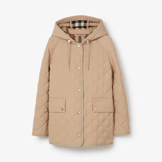 BURBERRY 巴宝莉 女士徽标装饰菱形绗缝连帽外套棉服 卡其色 8064778 A7405 商品图0