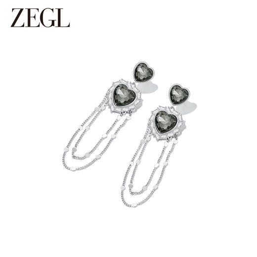 ZEGL设计师黑公主系列爱心流苏耳环女法式耳钉925银针秋冬耳饰品 商品图1