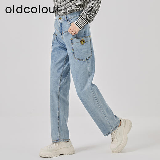 oldcolour2023春新款蓝色高腰直筒宽松显瘦百搭牛仔裤女O11113124 商品图2