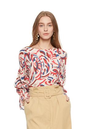 ACFN 喇叭袖印花露肩上衣 6025