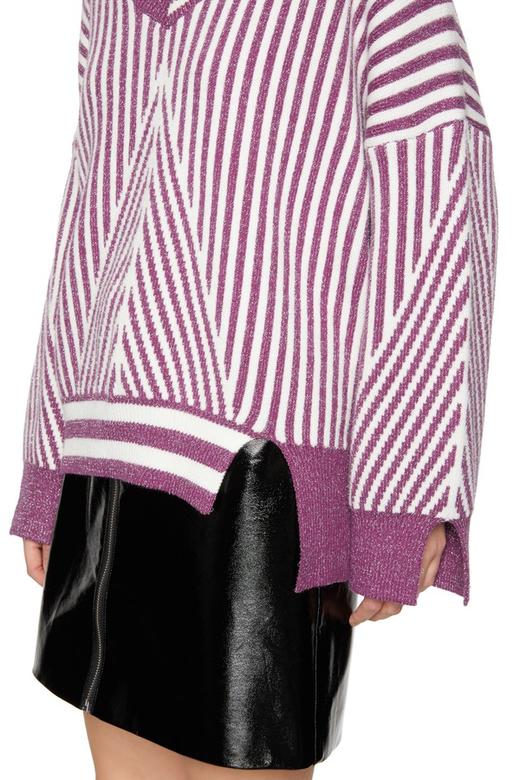 EVA OUXIU伊华欧秀 拼色条纹V领毛衣 6106 商品图3