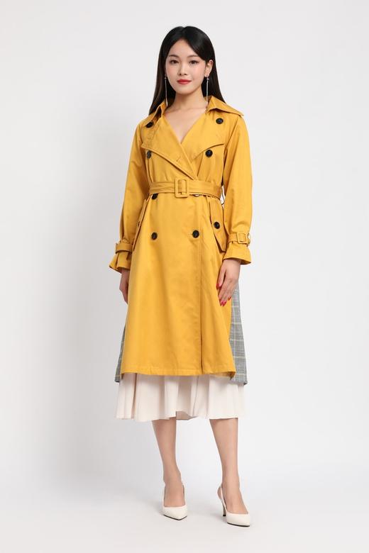 OCTAVIA 格纹拼接黄色束腰风衣 6291 商品图0