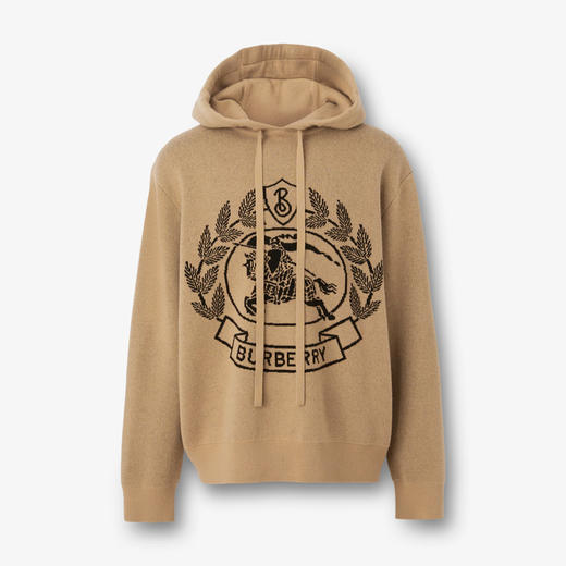 BURBERRY 巴宝莉 男士马术骑士装饰羊毛提花宽松连帽针织衫 驼色 8064129 A1420 商品图0