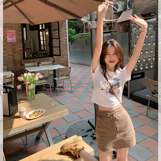 正肩短袖t恤女夏季新款粉色别致小个子短款高级感韩系上衣 商品图4