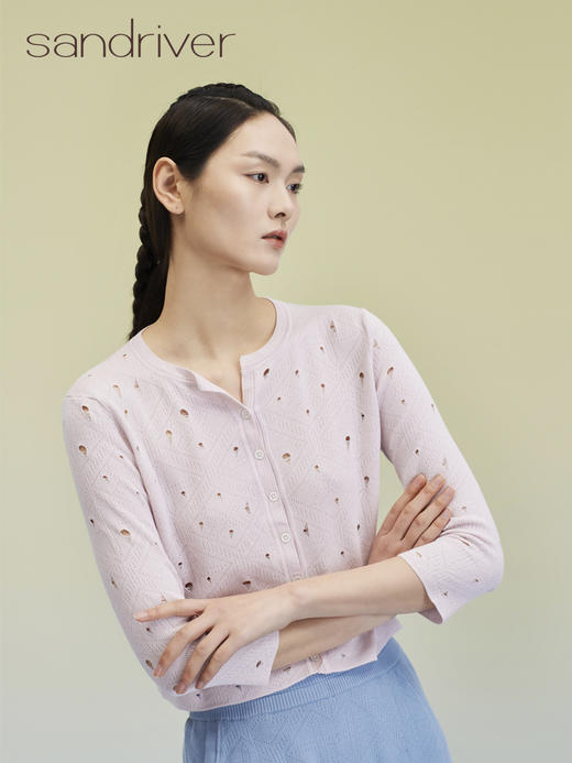 圆领挑孔女开衫 SJS95W036K 商品图2