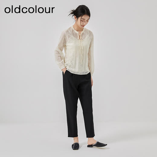 oldcolour2023春季新款米色法式时尚别致蕾丝系带衬衫女O12052253 商品图3