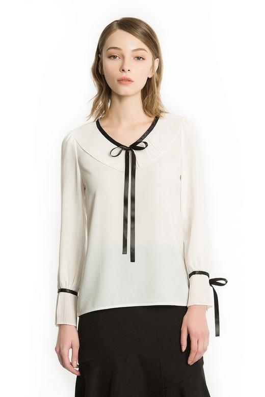 Tied  Hands 优雅白色透视雪纺衫 1040 商品图0