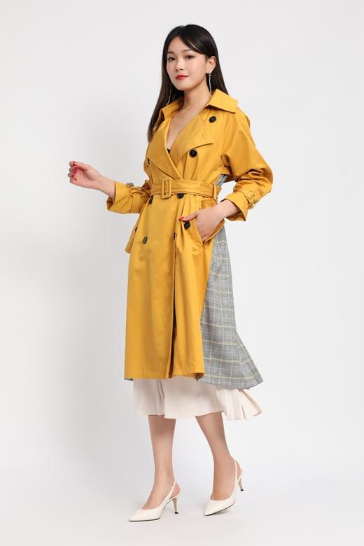 OCTAVIA 格纹拼接黄色束腰风衣 6291 商品图2