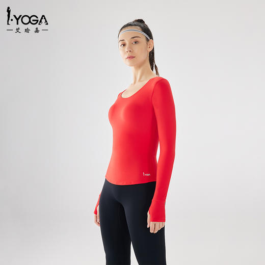IYOGA瑜伽服V形美背长袖女紧身显瘦运动上衣亲肤轻磨毛莱卡CX023 商品图3