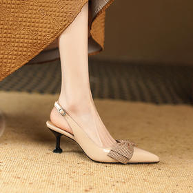 夏季新款，流行钻复古里外全皮尖头后空高跟凉鞋YD-F351