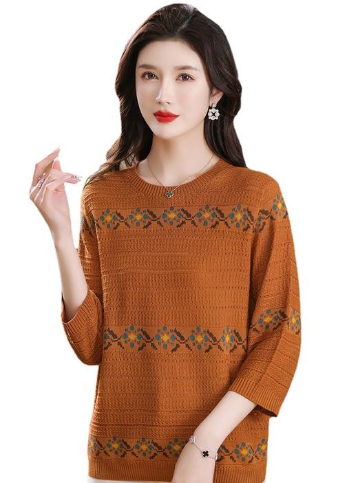 七分袖针织衫，女薄款大码上衣妈妈春装镂空时尚洋气小衫春秋打底衫CC-13-3028 商品图4