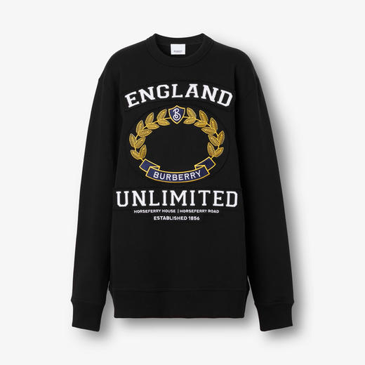 BURBERRY 巴宝莉 女士学院风图案棉质宽松运动卫衣 黑色 8065061 A1189 商品图0