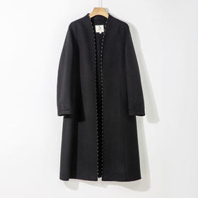 珍珠连襟羊毛大衣