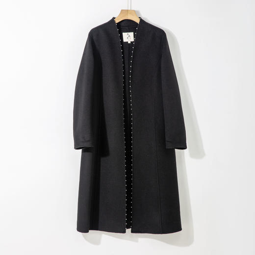 珍珠连襟羊毛大衣 商品图0
