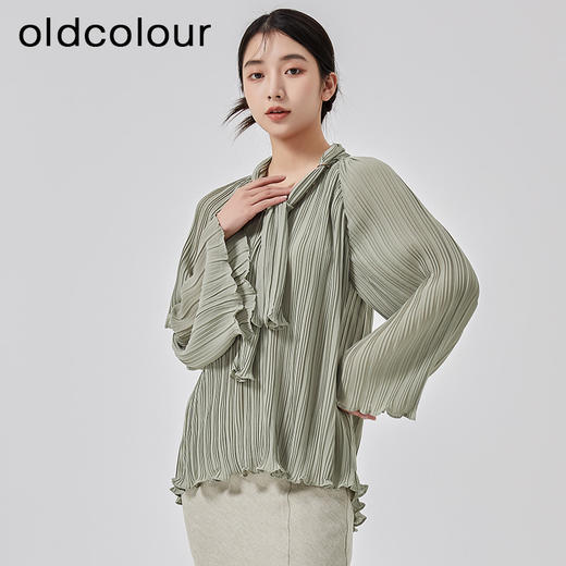 oldcolour2023春季新款法式小众高级褶皱飘带长袖衬衫女O12013226 商品图3