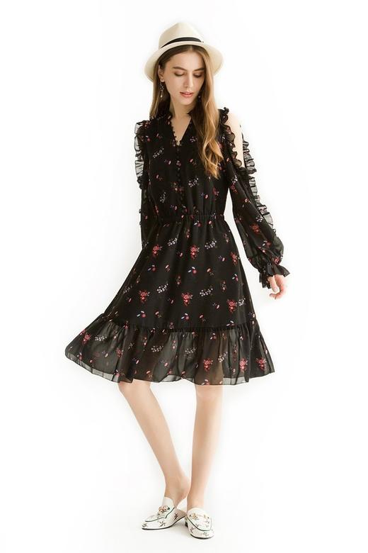 OCHIRLY欧时力 碎花花边露肩连衣裙 1442 商品图0