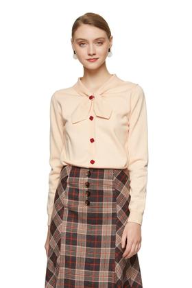 AVA 米色领巾菱形扣毛衫 8848