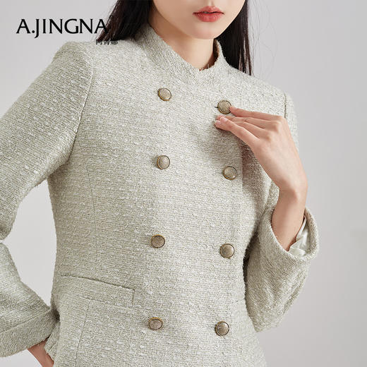 【积分兑换】阿菁娜时尚复古百搭双排扣立领猎装短外套A28C107006 商品图4