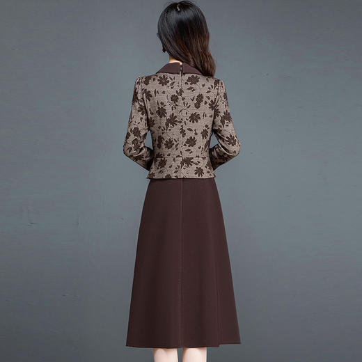 时尚气质，拼结假两件连衣裙女装中长裙春秋季新款印花A字裙QYM-237728-Y 商品图2