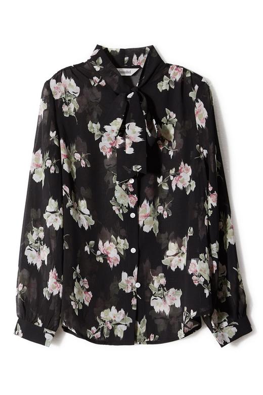 ANSUABEL 黑色半透印花系带上衣 8906 商品图4