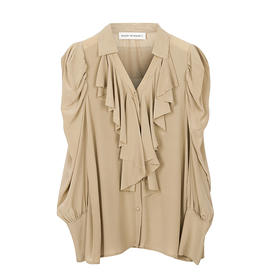 前胸花边泡泡袖衬衫