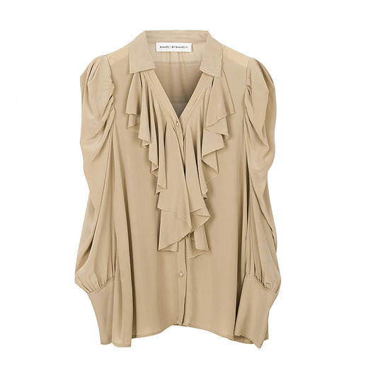 前胸花边泡泡袖衬衫 商品图0