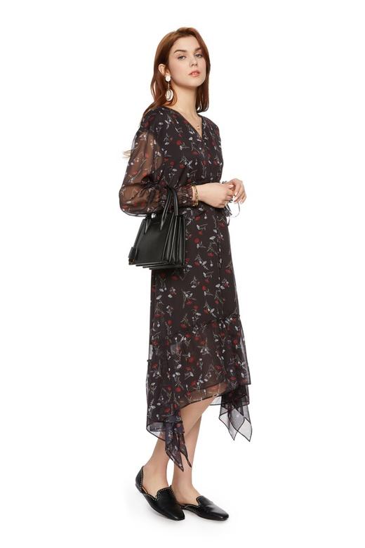 SUMMER & SAGE 花朵饰不规则V领连衣裙 5595 商品图3