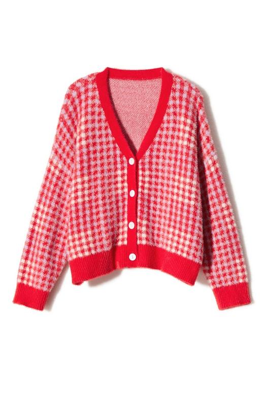 HAYES 红色格纹V领外套 8768 商品图4
