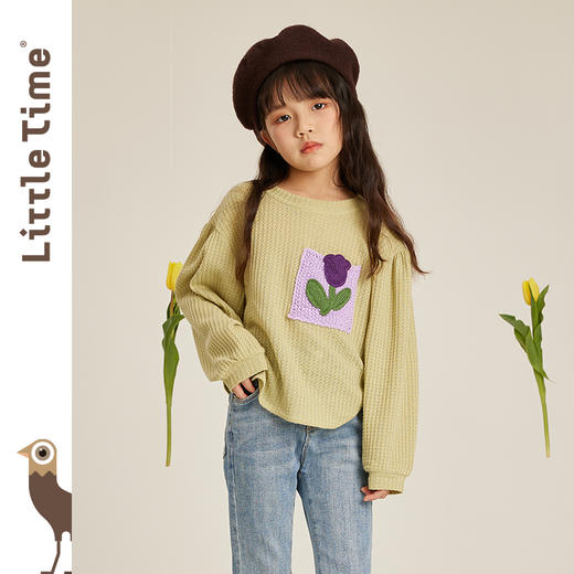 littletime女童长袖t恤打底衫春秋2023新款韩版宽松慵懒风针织衫 商品图2