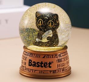 大英博物馆爱安德森猫系列巴斯特摸鱼灯光水晶球摆件 商品图0