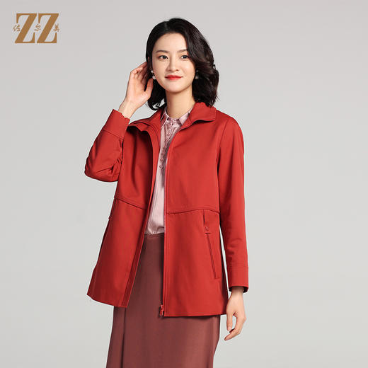 佐尔美2023春季新款 经典简约气质红色绿色短风衣女E23FD09 商品图1