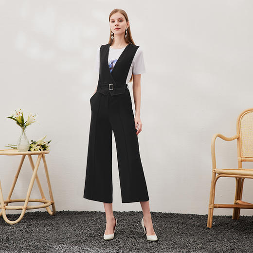 EITIE爱特爱春季新款时尚通勤百搭V领无袖收腰连体裤长裤女6907609 商品图8
