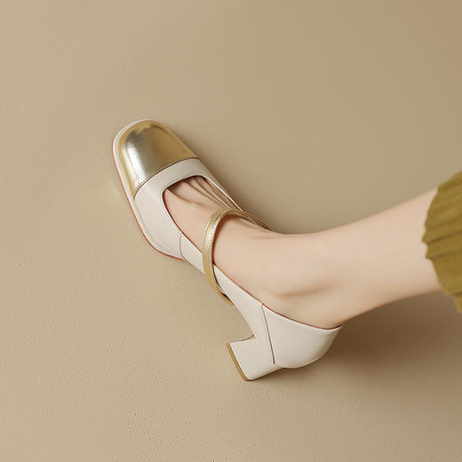 优雅百搭，真皮拼接平头浅口高跟单鞋WC-M7137 商品图12